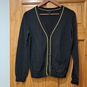 Dark Charcole Gray Cardigan with Yellow Trim